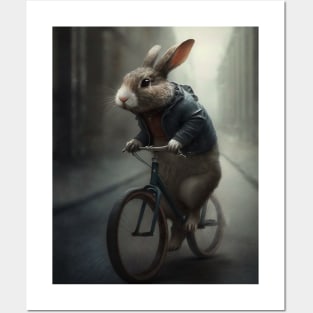 Funny Rabbit Riding a Bicycle Posters and Art